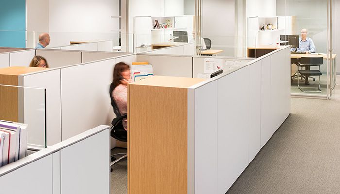 Reff Profiles™ open plan administrative area and private offices with Generation by Knoll® Chairs