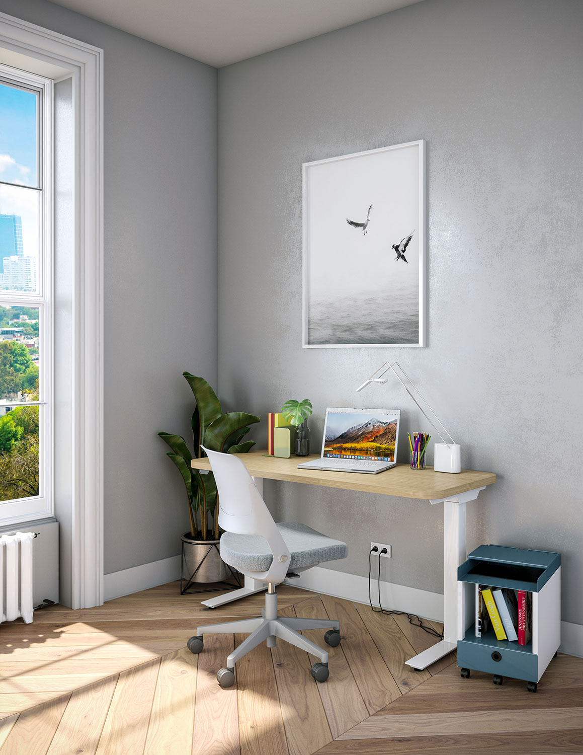 Hipso Height-Adjustable Desk with Ollo Light Task Chair and Muuto accessories Work from Home Inspiration from Knoll and Muuto