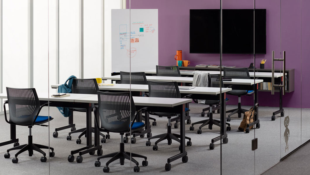 Knoll Shared Spaces Assembly Space with Pixel Training Tables and MultiGeneration Light Task Chairs