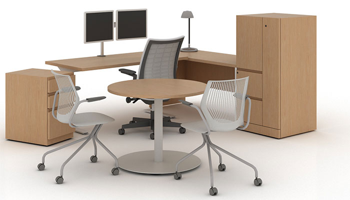 Reff Profiles 3: Private office with Reff Profiles Sliding Table, Remix Work Chair and MuliGeneration Side Chairs