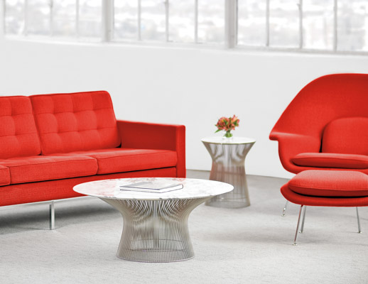 Florence Knoll Sofa and Saarinen Womb Chair with Platner Side Tables