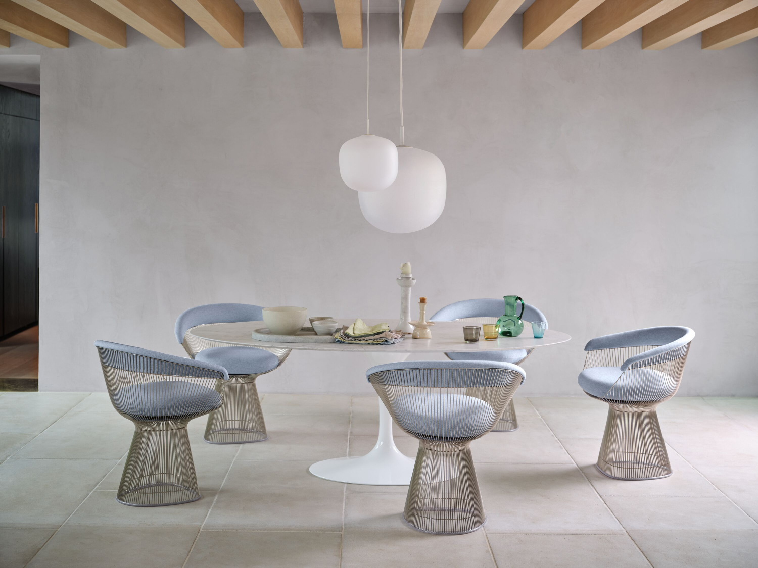 Platner Armchairs and Saarinen Dining Table