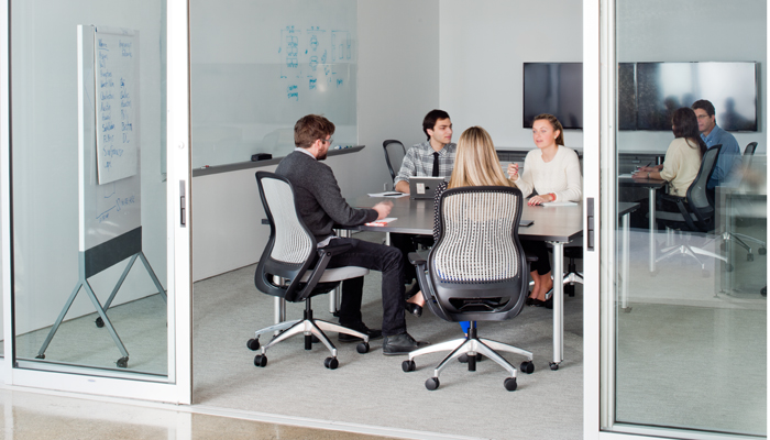 Propeller® Training Tables with ReGeneration by Knoll® Task Chairs and Scribe™ Mobile Markerboard