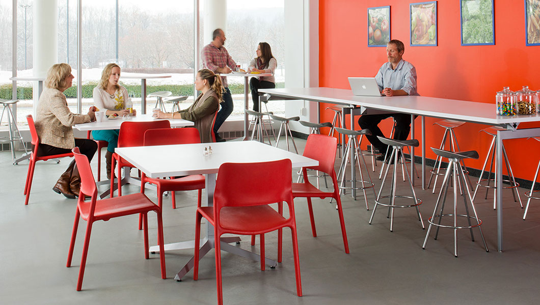 Knoll Shared Spaces Community Space With Spark Series Side Chairs and Dividends Horizon Tables