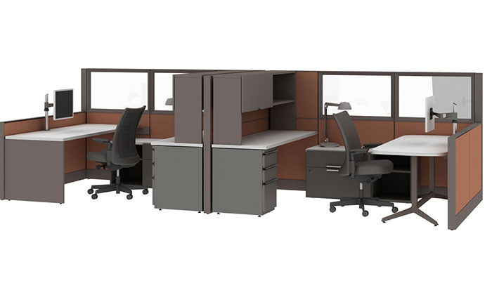 Dividends Horizon 1: Workstations with a mix of Series 2 and Anchor Storage and Remix Work Chairs