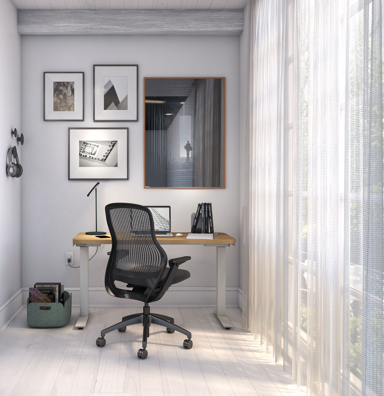 Hipso Height-Adjustable Desk with ReGeneration by Knoll Task Chair and Muuto accessories Work from Home Inspiration from Knoll and Muuto