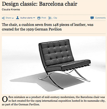 Barcelona Chair in the Financial Times